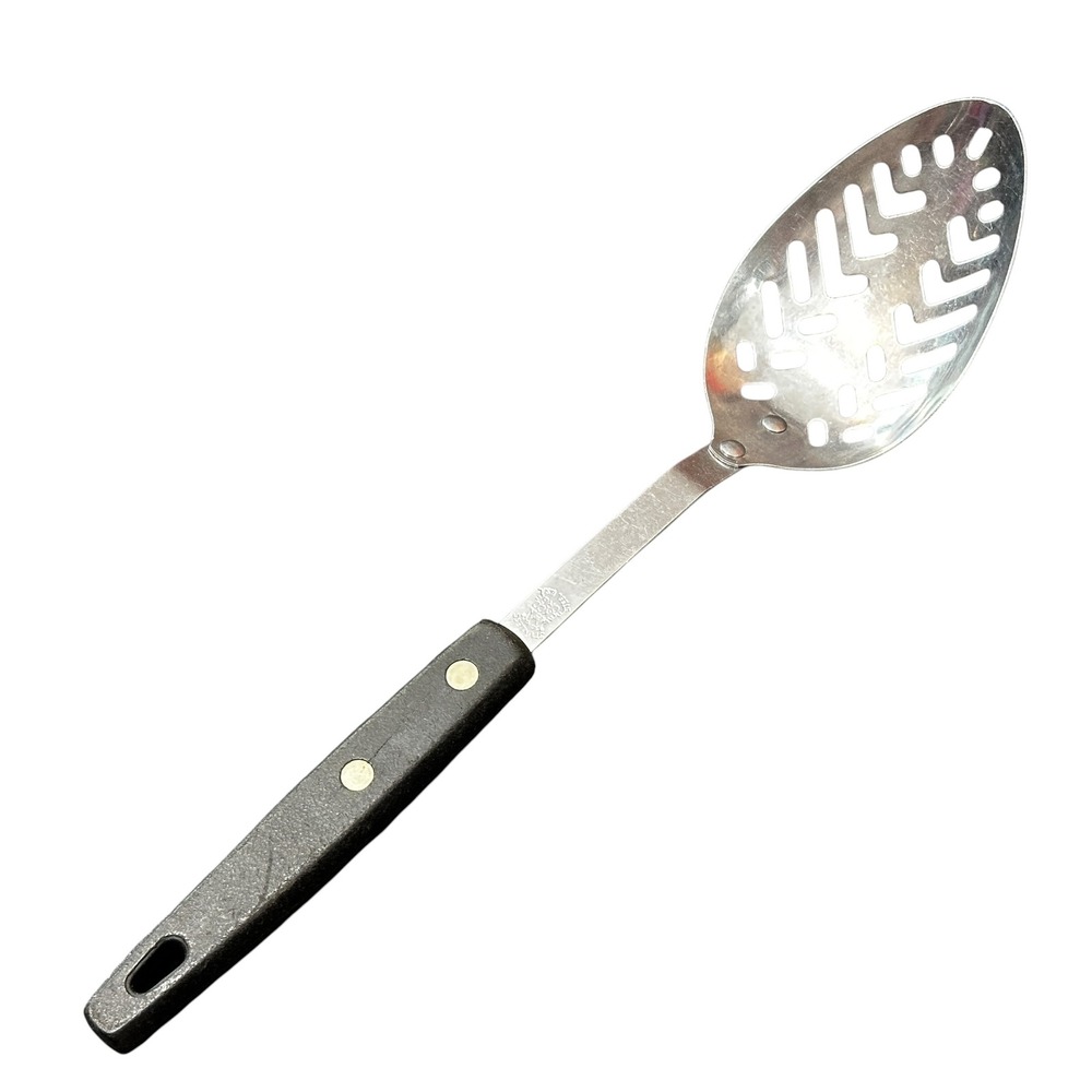 VTG Ekco Forge Stainless Steel Slotted Serving Spoon Riveted Black Handle USA